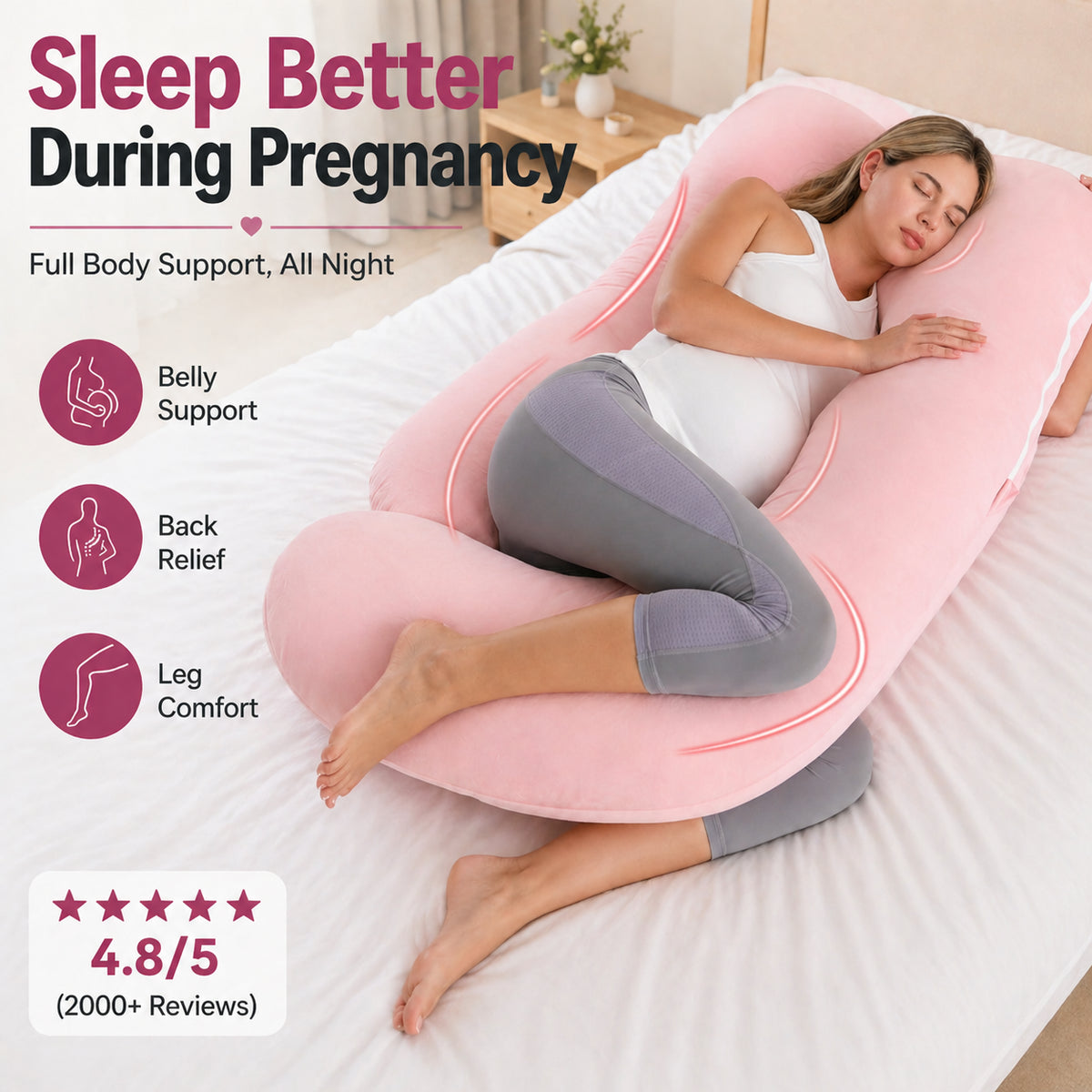 J-Shaped Maternity Pillow (Pink)