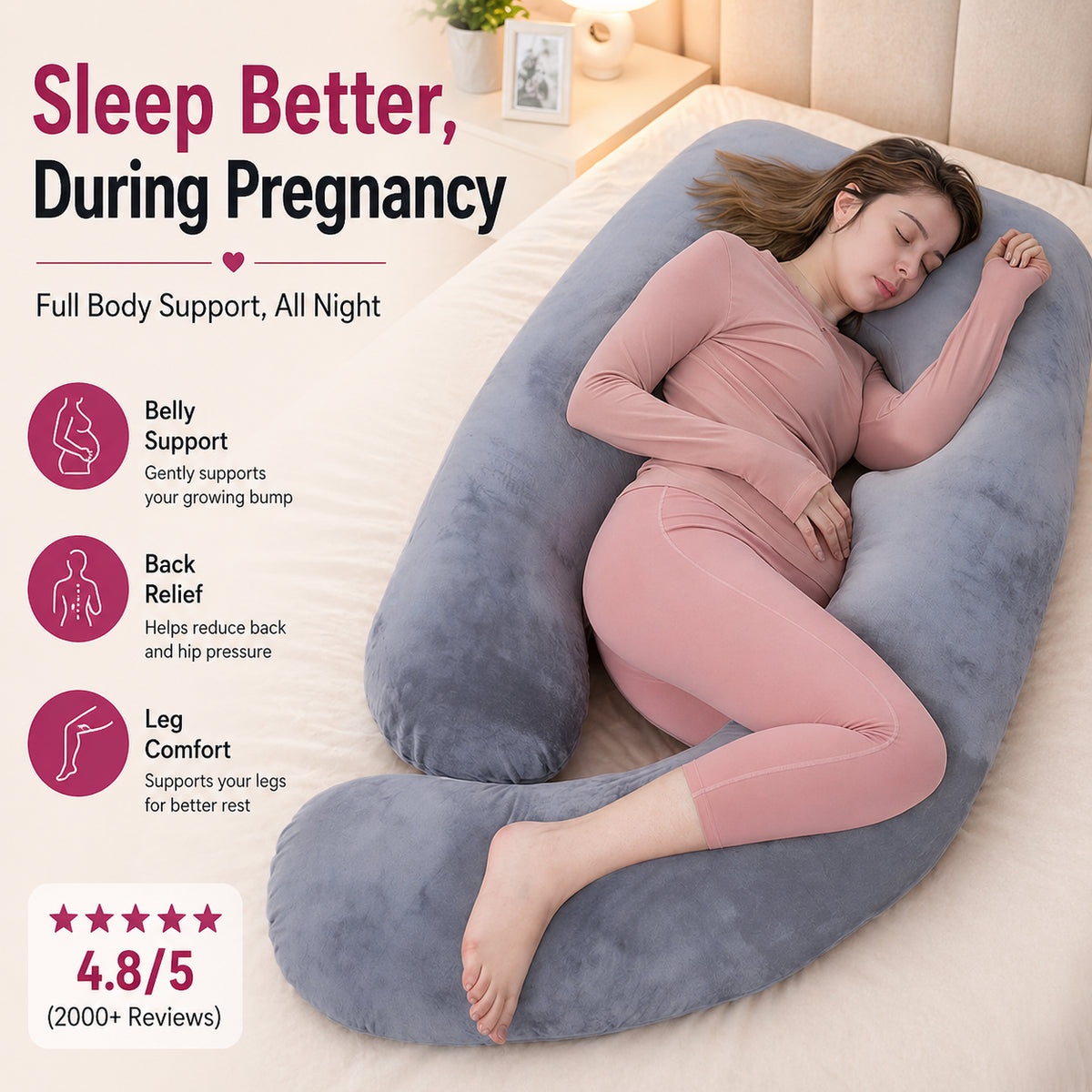 J-Shaped Maternity Pillow (Grey)