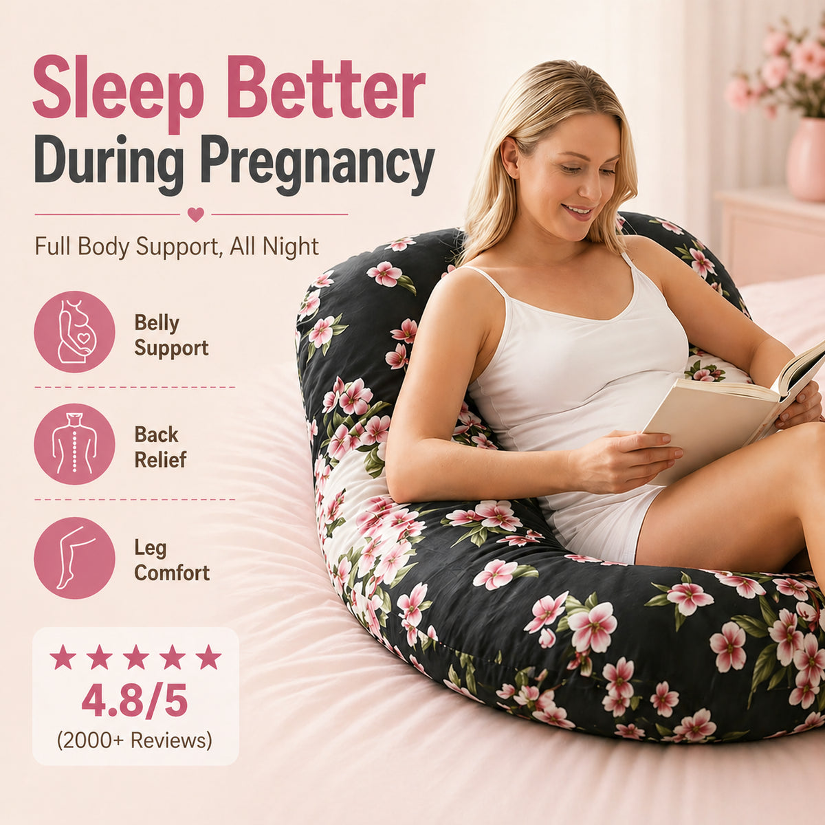 J-Shaped Maternity Pillow (floral print）
