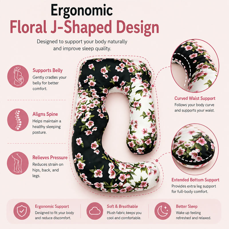 J-Shaped Maternity Pillow (floral print）