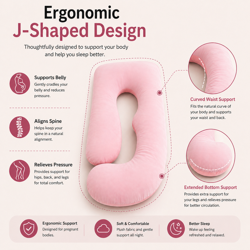 J-Shaped Maternity Pillow (Pink)