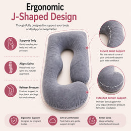 J-Shaped Maternity Pillow (Grey)