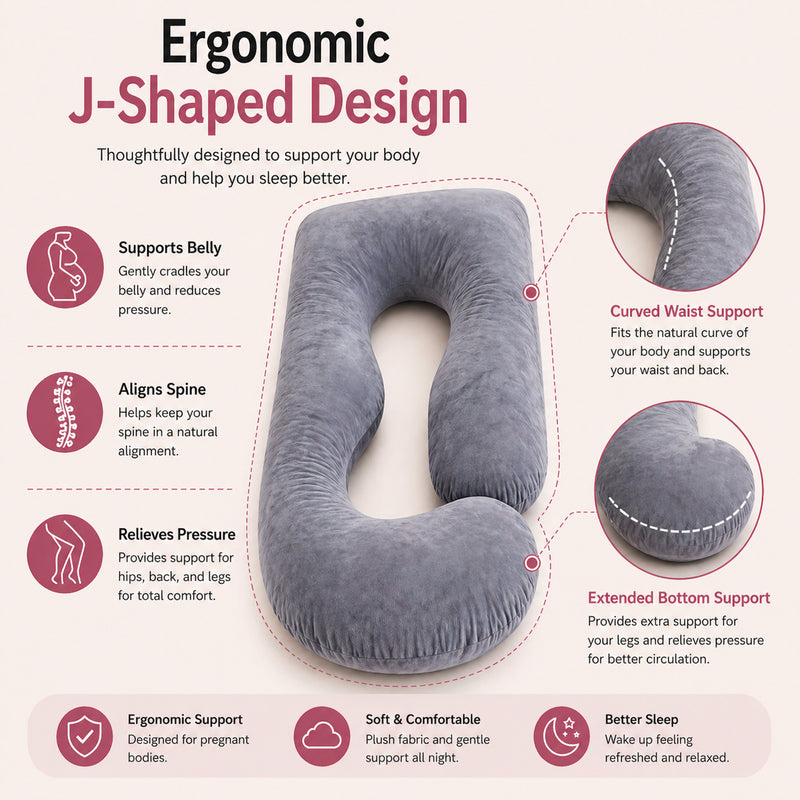 J-Shaped Maternity Pillow (Grey)